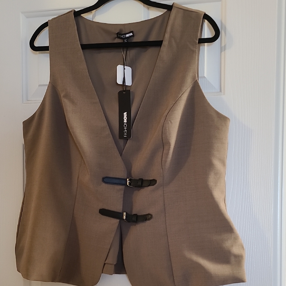 Fashion Nova Tan Vest with Buckle Details